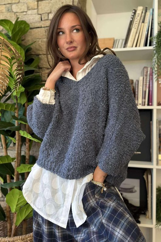 Hygge Boucle Slouch Knit Denim /17=